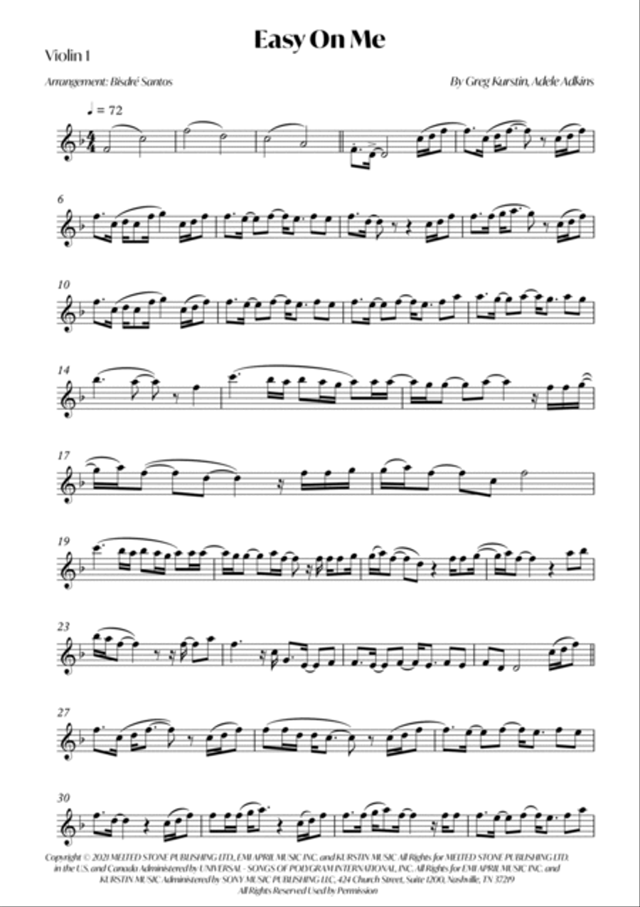 Easy On Me String Quartet scores gallery preview page 6