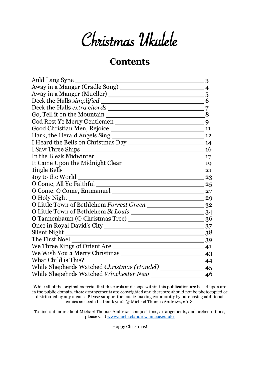 Christmas Ukulele – 25 Favourite Carols and Songs for Ukulele with TAB Ukulele scores gallery preview page 2