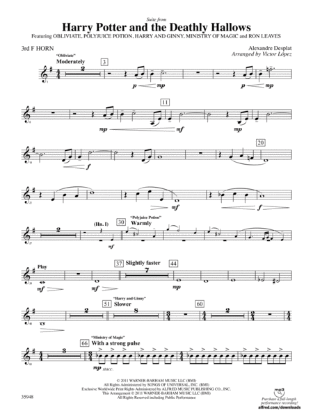 Harry Potter and the Deathly Hallows, Part 1, Suite from: 3rd F Horn