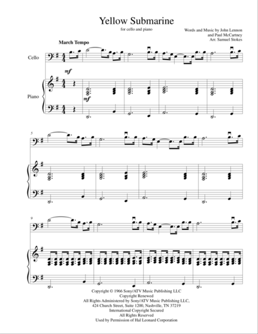 Yellow Submarine Piano scores gallery preview page 1