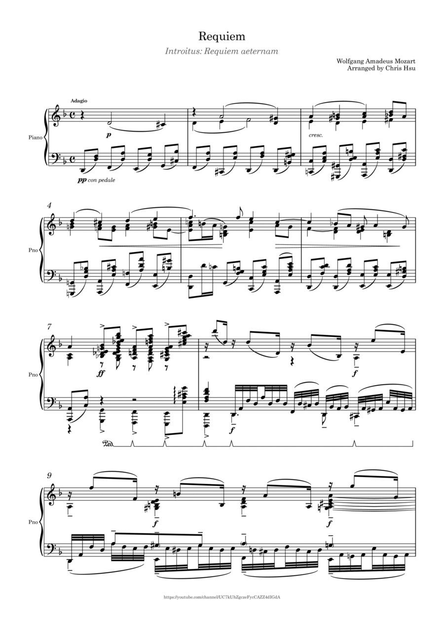 Requiem in D Minor K. 626 - I. Introitus: Requiem aetermam Piano Solo scores gallery preview page 1