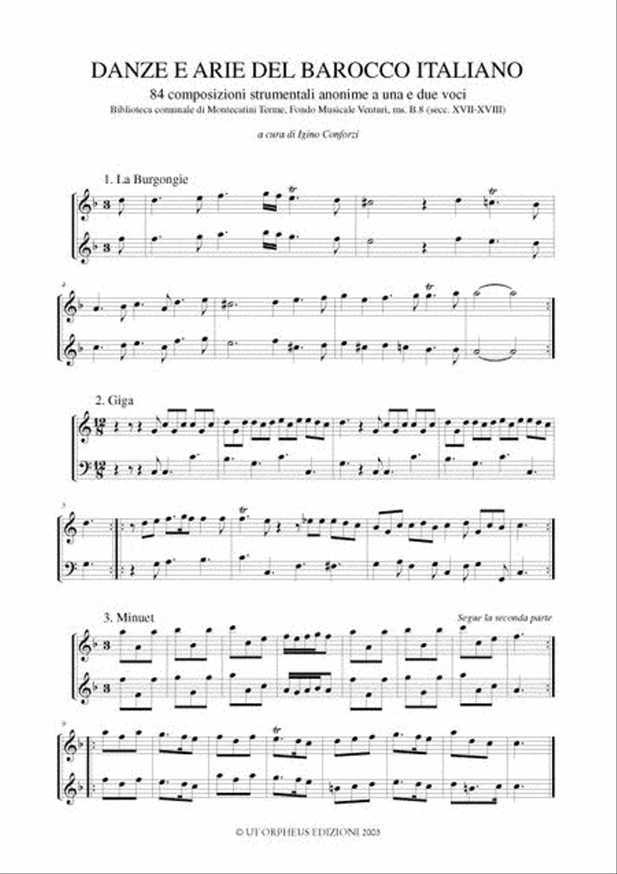Italian Baroque Dances and Airs. 84 Anonymous Instrumental Solos and Two-Part Compositions (Biblioteca comunale di Montecatini Terme, Fondo Musicale Venturi, ms. B.8 - 17th-18th Century) Flute scores gallery preview page 2