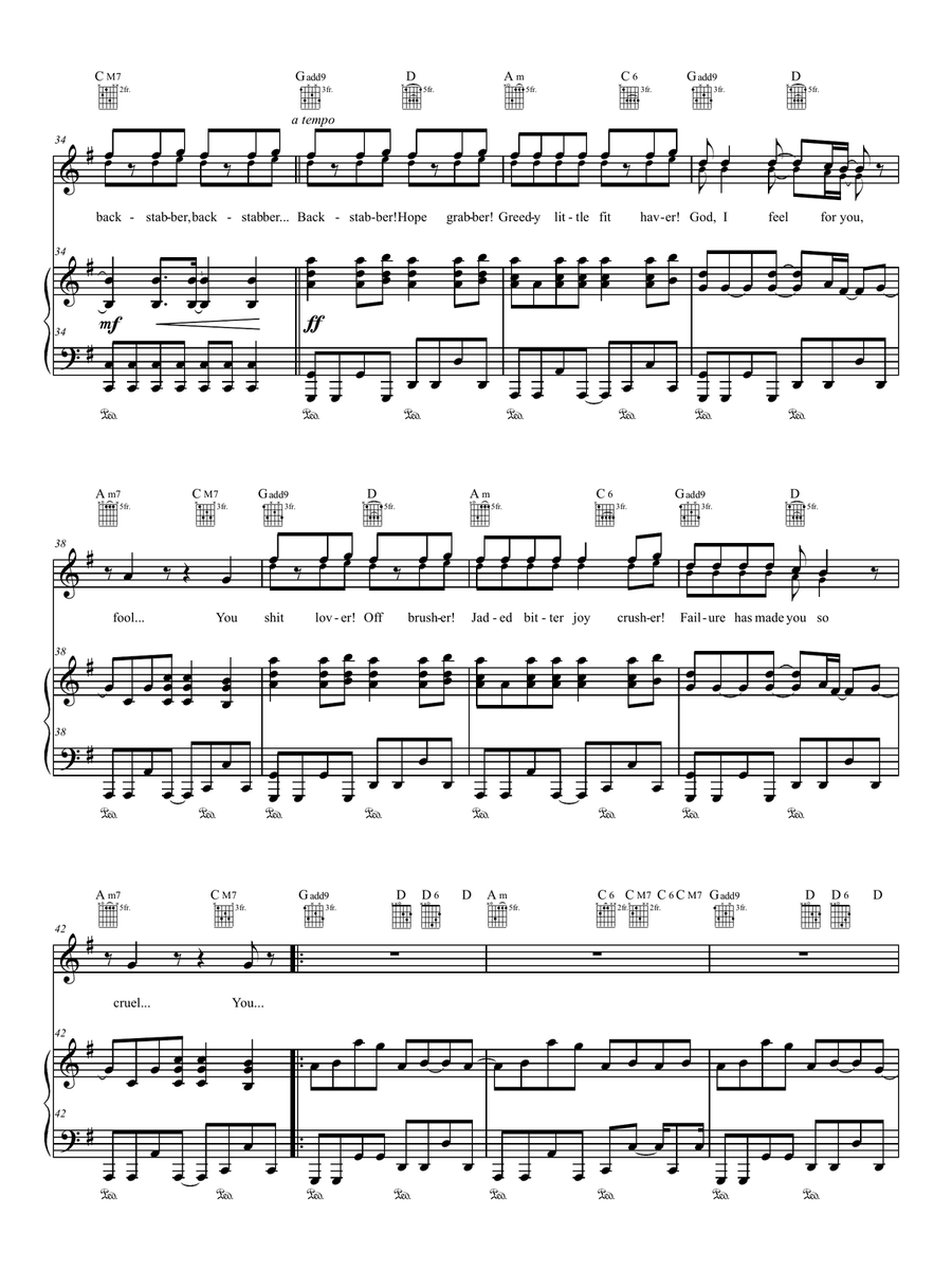Backstabber Piano, Vocal, Guitar scores gallery preview page 4