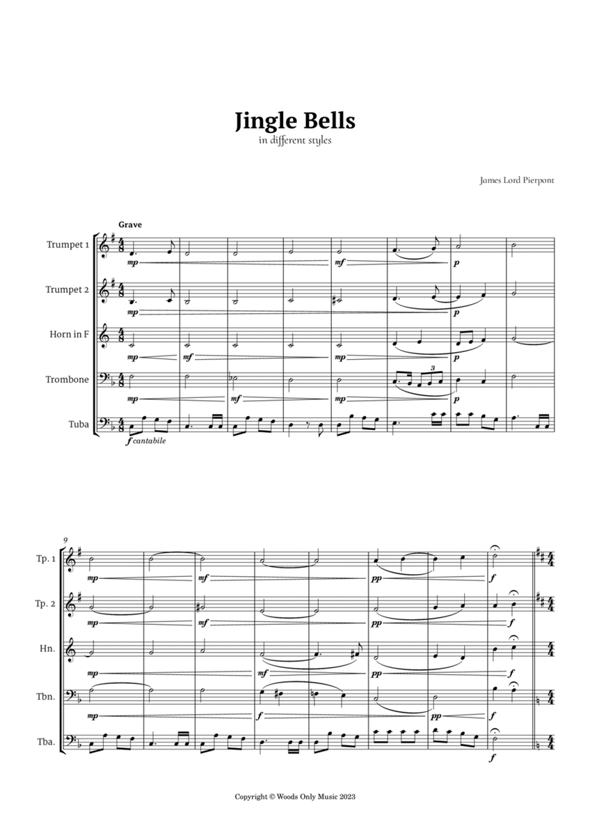 Jingle Bells in Different Styles for Brass Quintet image number null