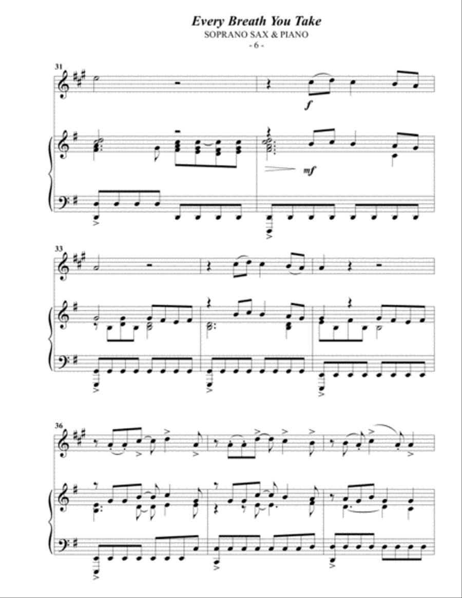 Every Breath You Take Soprano Saxophone scores gallery preview page 6