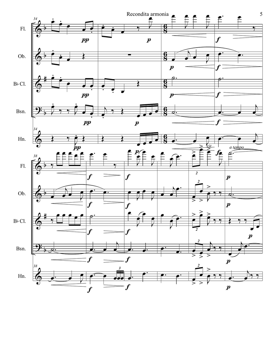 Recondita armonia - Tosca Woodwind Quintet scores gallery preview page 5