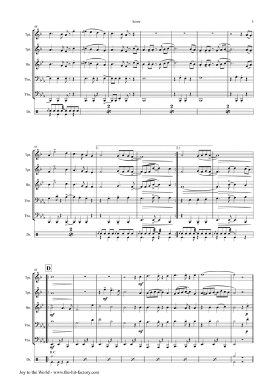Joy to the World - Second Line Groove - Brass Quintet Brass Quintet scores gallery preview page 3