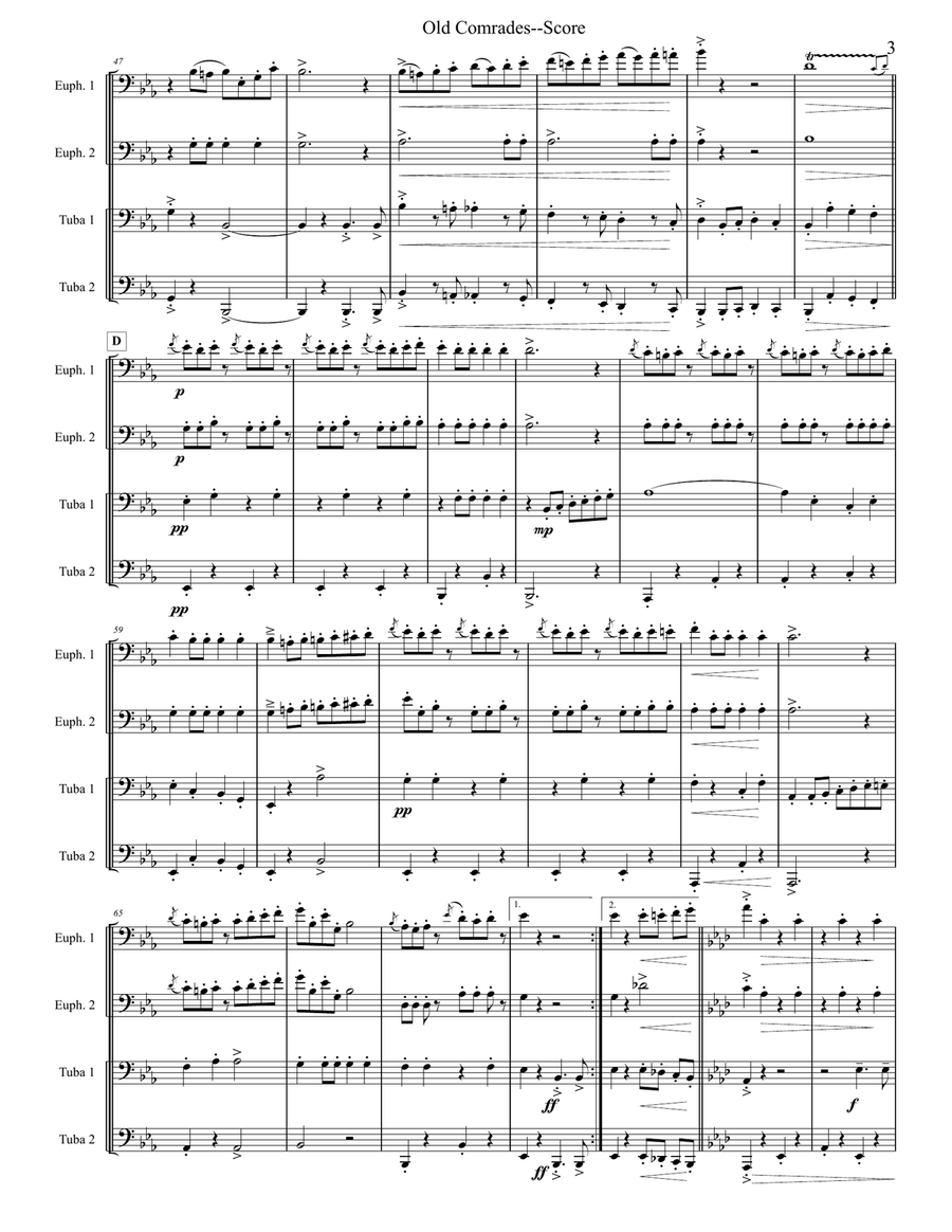 Old Comrades March - Tuba/Euphonium Quartet Brass Ensemble scores gallery preview page 3