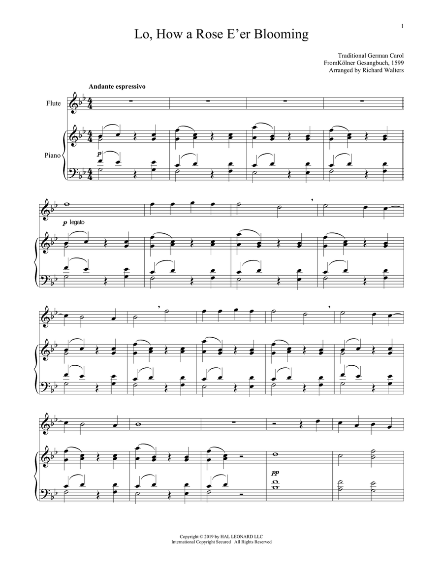 Lo, How A Rose E'er Blooming Flute Solo scores gallery preview page 1