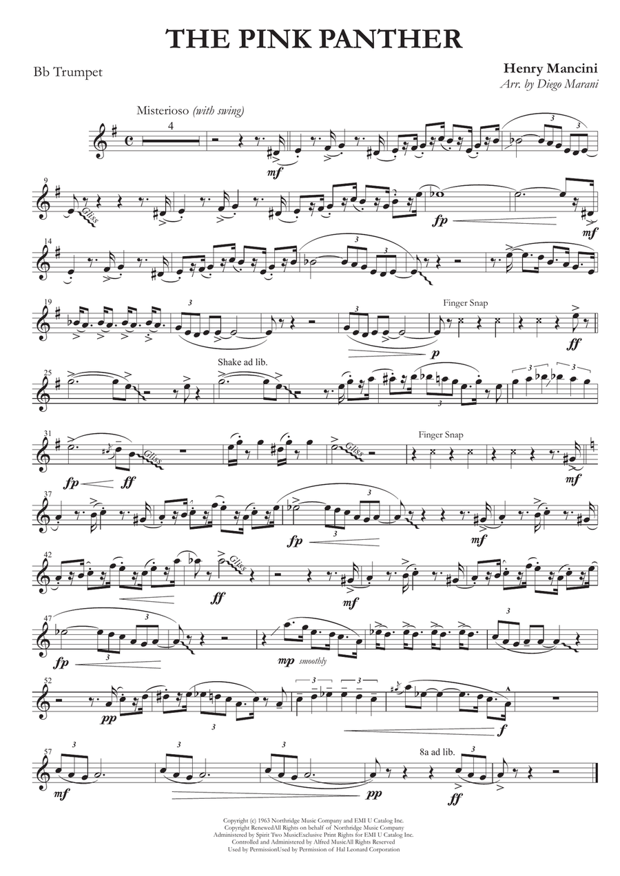 The Pink Panther from THE PINK PANTHER Trumpet Solo scores gallery preview page 1
