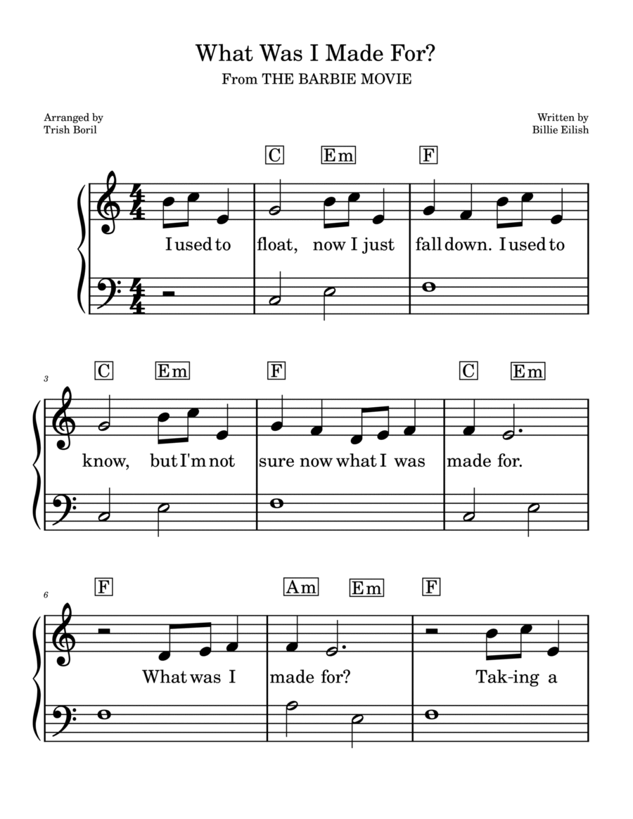 What Was I Made For? Harp scores gallery preview page 1