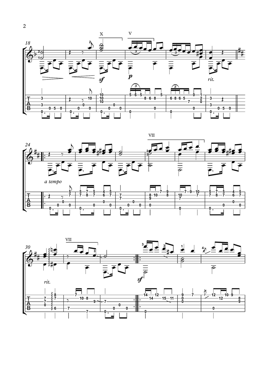 A Spanish classical guitar solo with tablature Acoustic Guitar scores gallery preview page 2