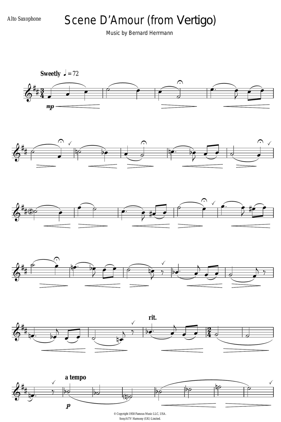 Scene D'Amour (from Vertigo) Alto Saxophone scores gallery preview page 1