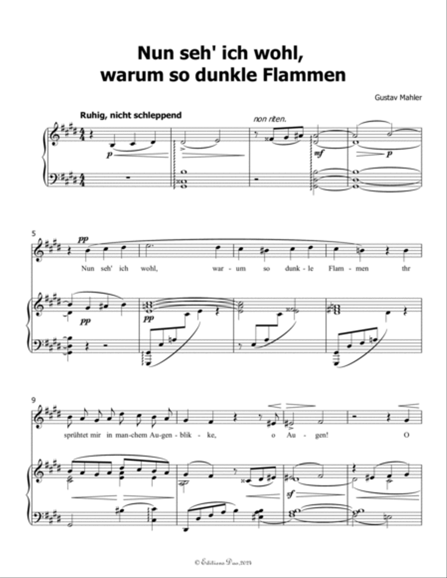 Nun seh ich wohl, by Mahler, in c sharp minor, warum so dunkle Flammen Piano, Vocal scores gallery preview page 3