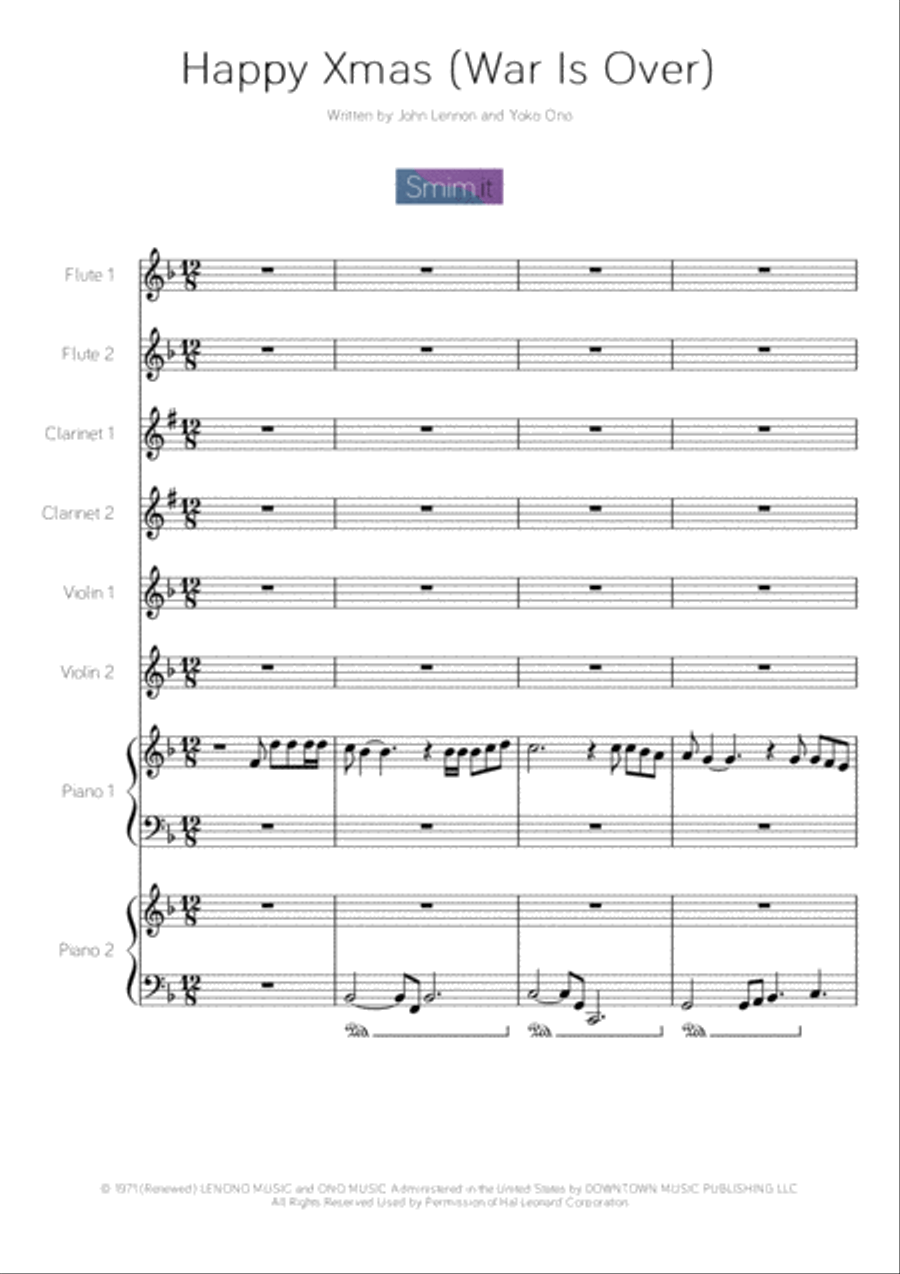Happy Xmas (War Is Over) Happy Xmas (War Is Over) Clarinet scores gallery preview page 1