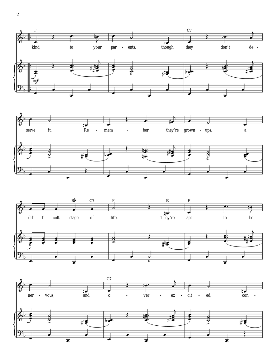Be Kind To Your Parents Piano, Vocal scores gallery preview page 2