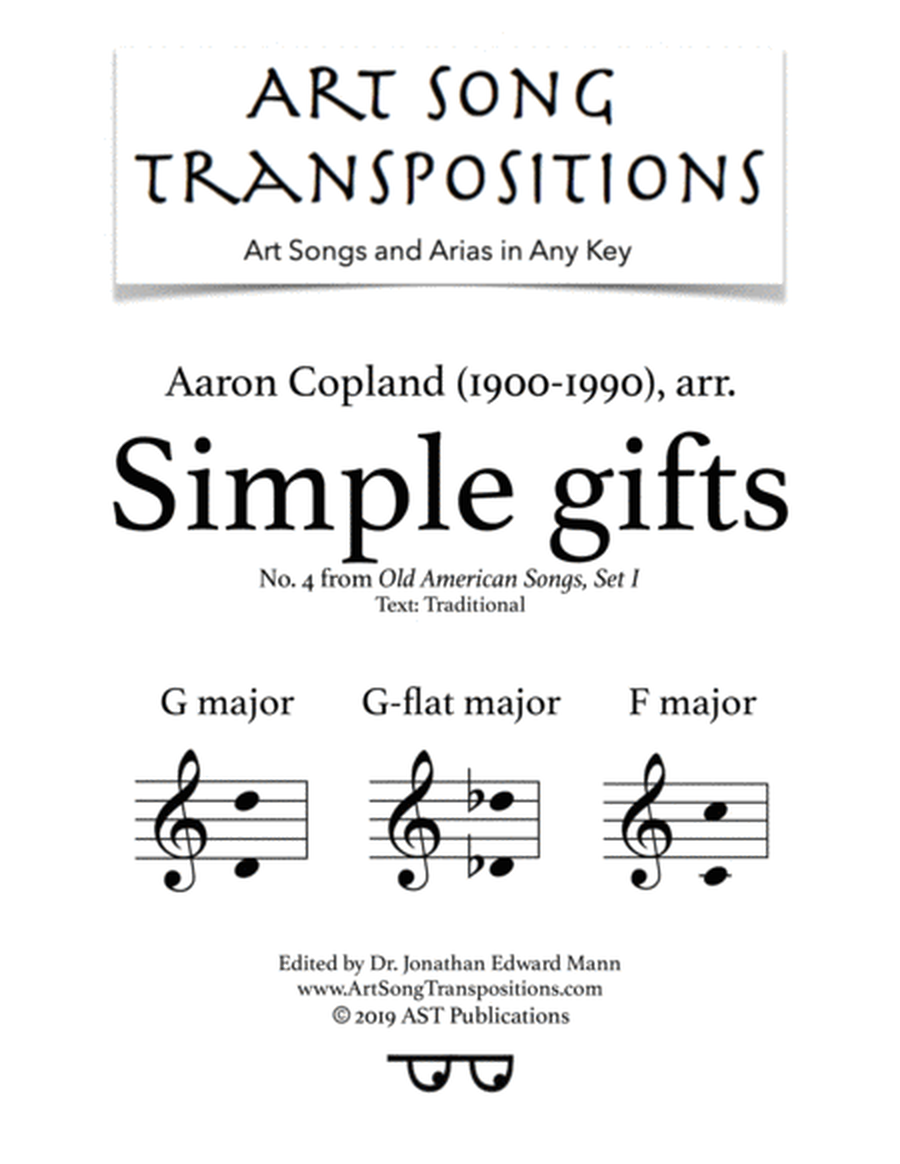 Simple gifts (in 3 low keys: G, G-flat, F major)