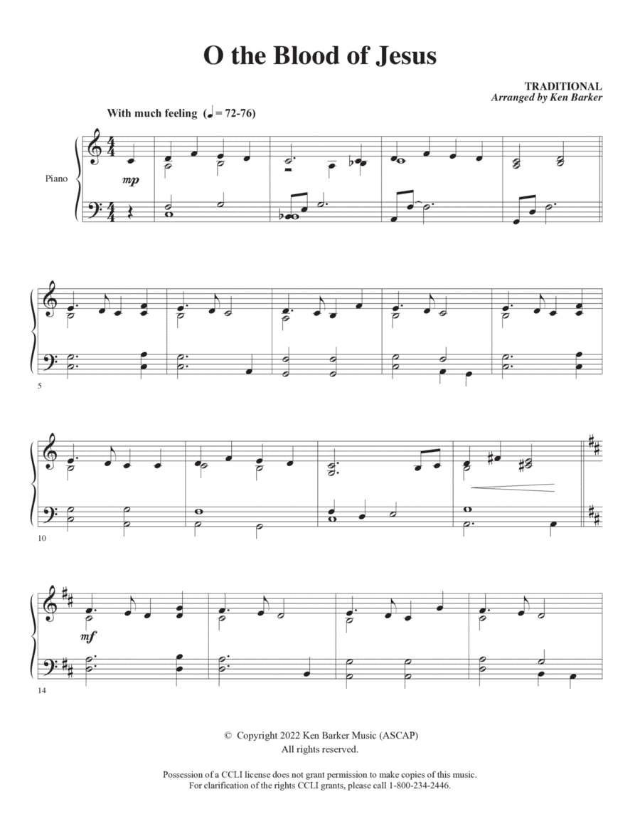 O the Blood of Jesus Piano Solo scores gallery preview page 1