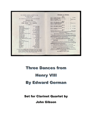 Book cover for 3 Dances from Henry VIII set for Clarinet Quartet