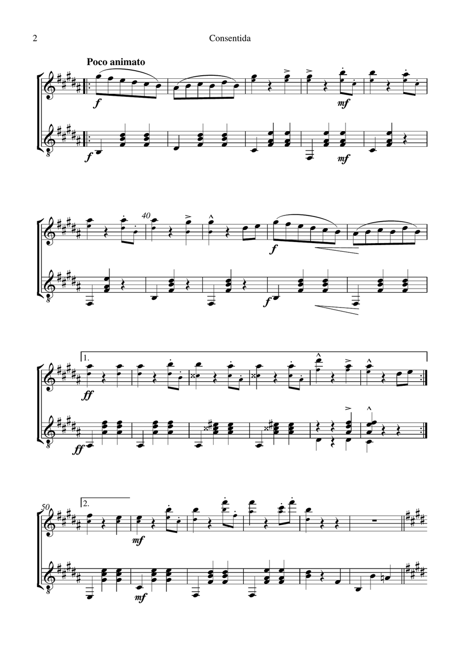 Consentida - Mexican Waltz for violin and guitar String Duet scores gallery preview page 2