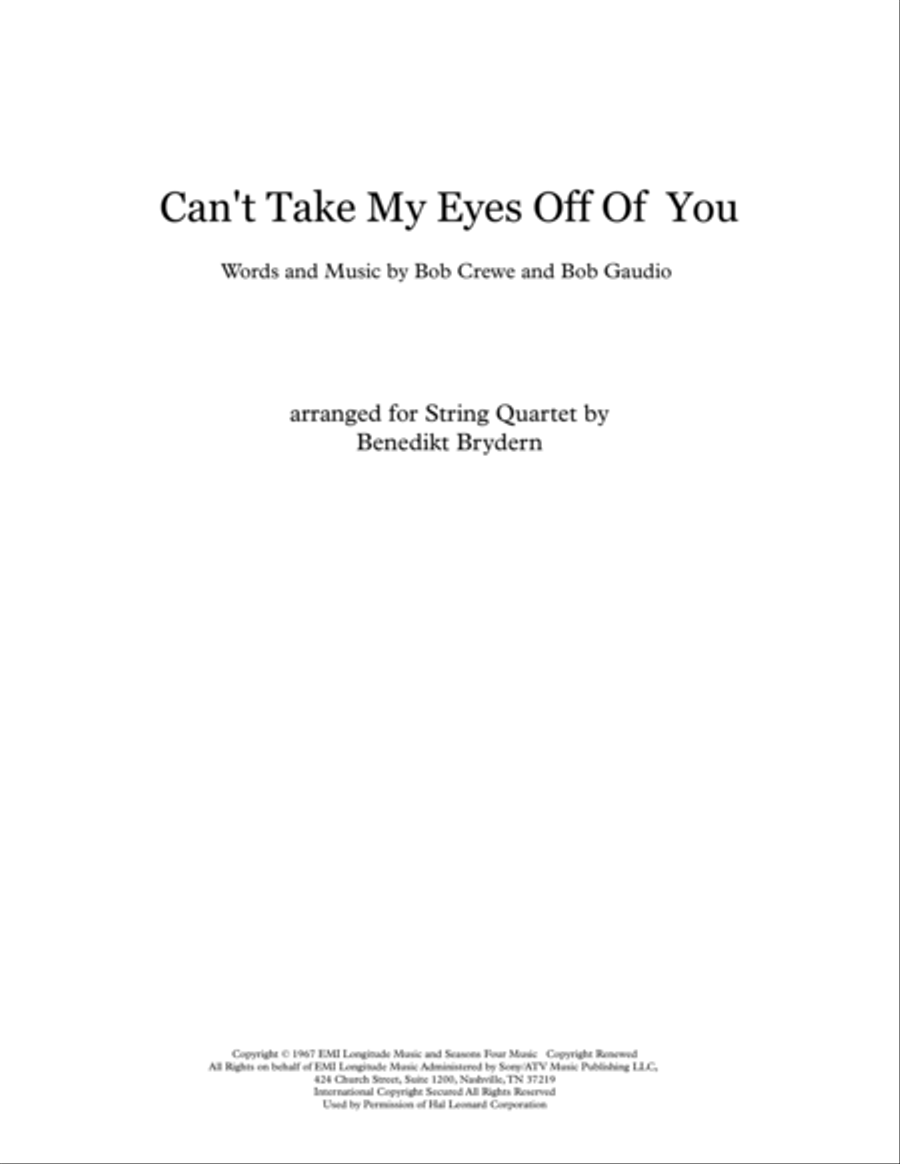 Can't Take My Eyes Off Of You String Quartet scores gallery preview page 1