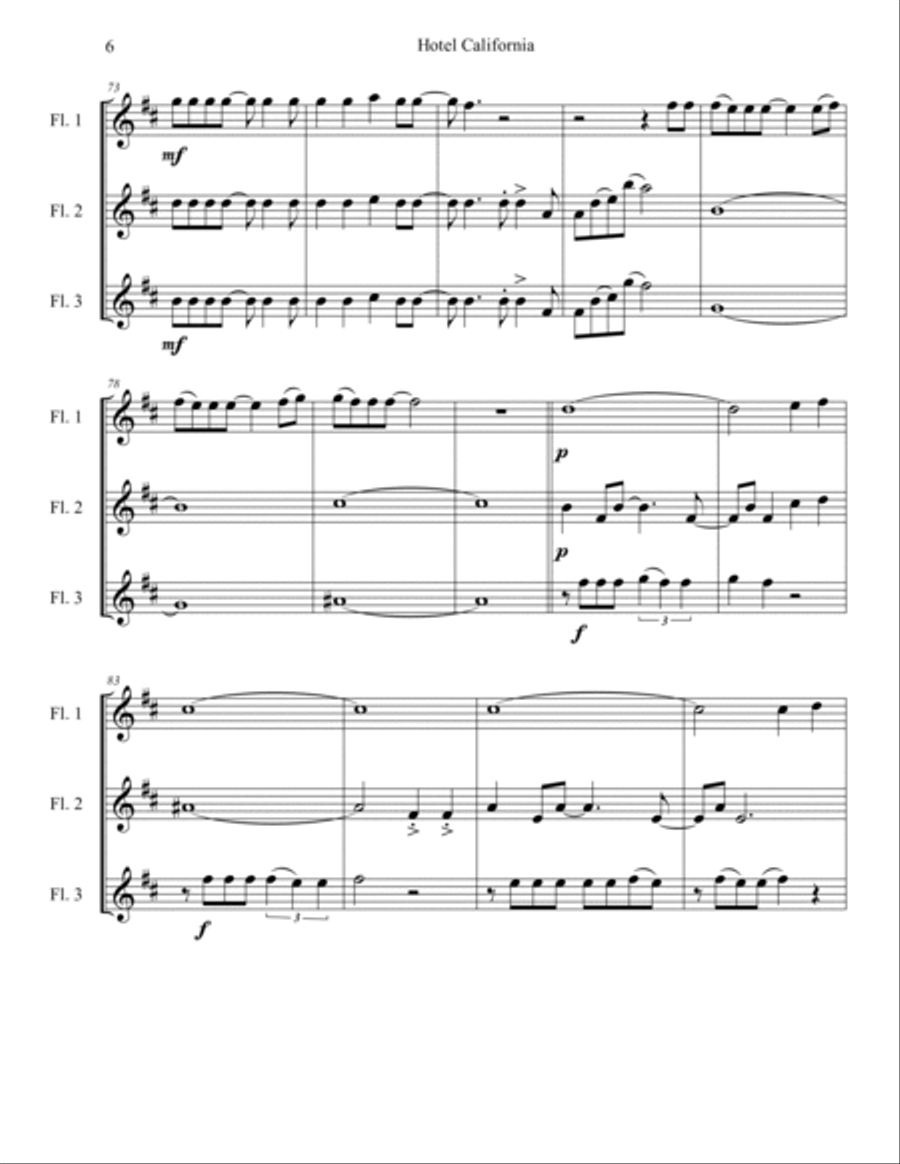 Hotel California - Score Only Woodwind Trio scores gallery preview page 6
