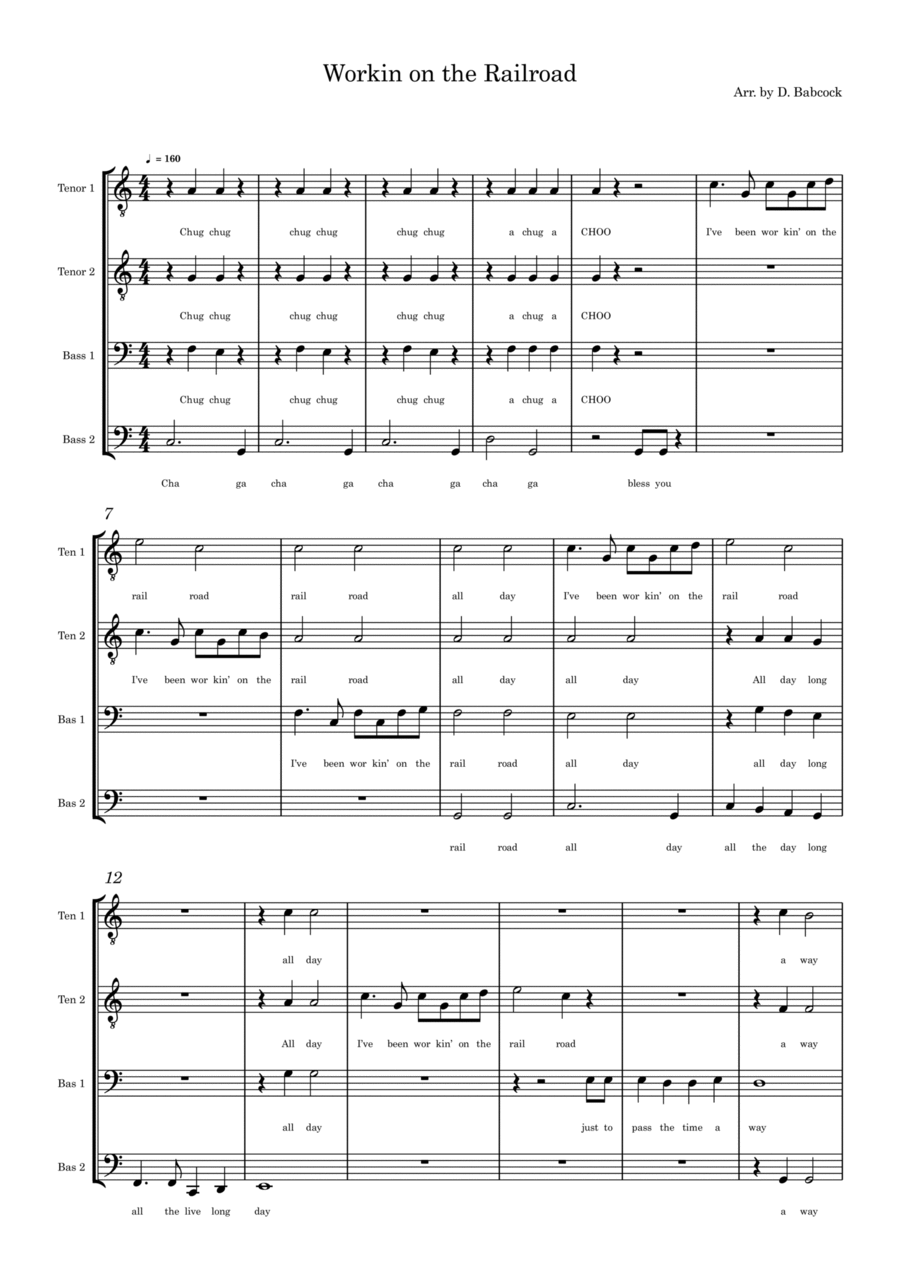 Workin' on the Railroad 4-Part scores gallery preview page 1