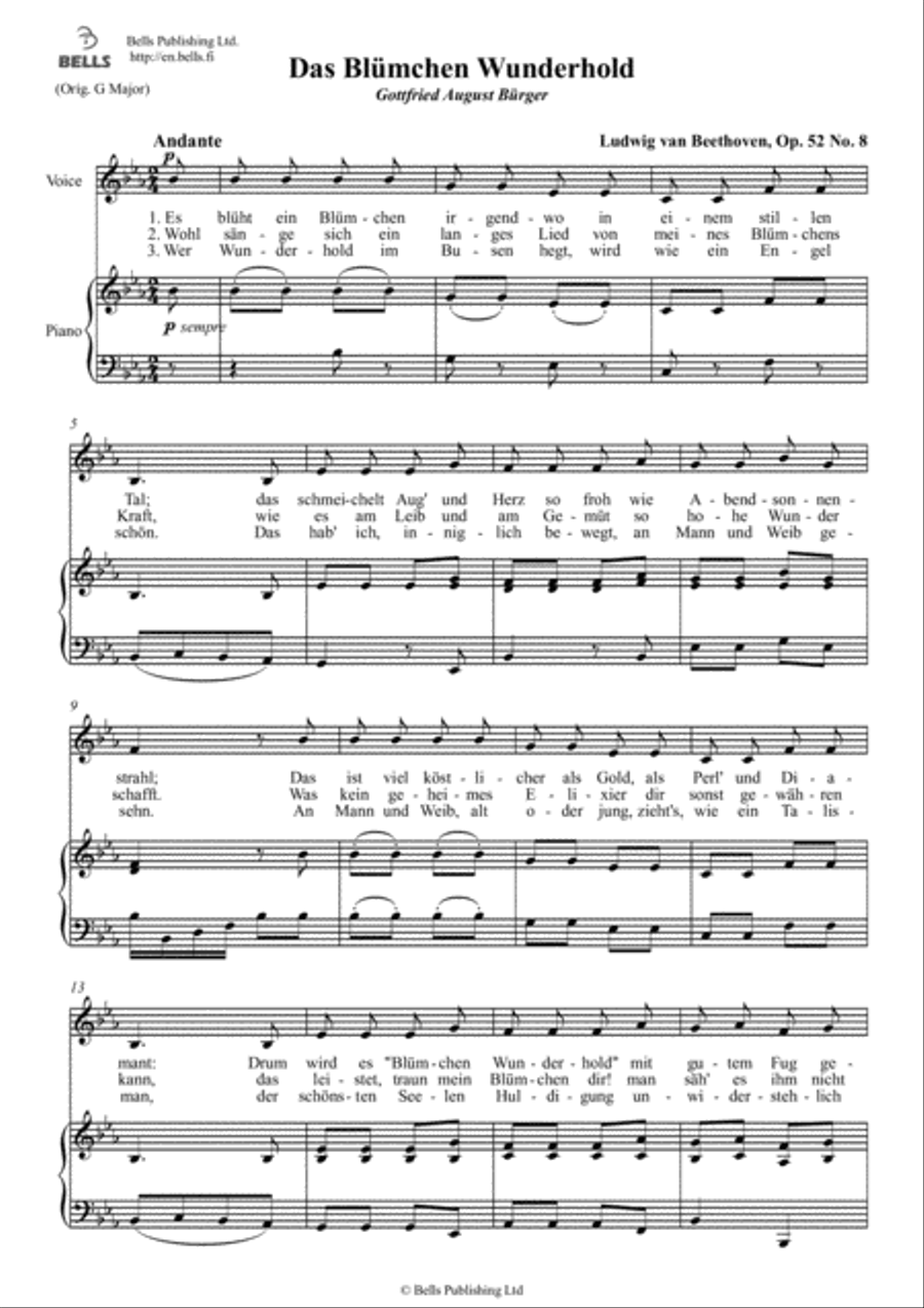 Das Blumchen Wunderhold, Op. 52 No. 8 (E-flat Major) Voice Solo scores gallery preview page 1