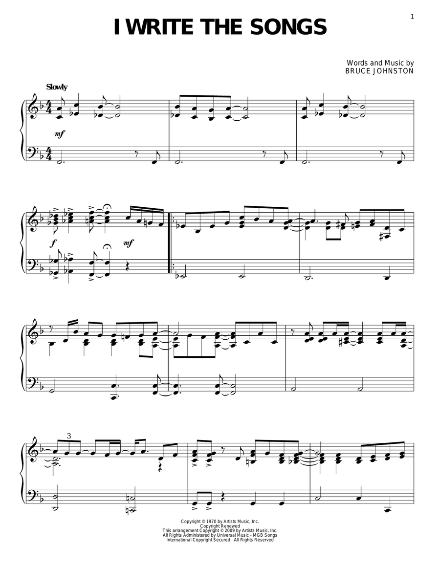 I Write The Songs Piano Solo scores gallery preview page 1