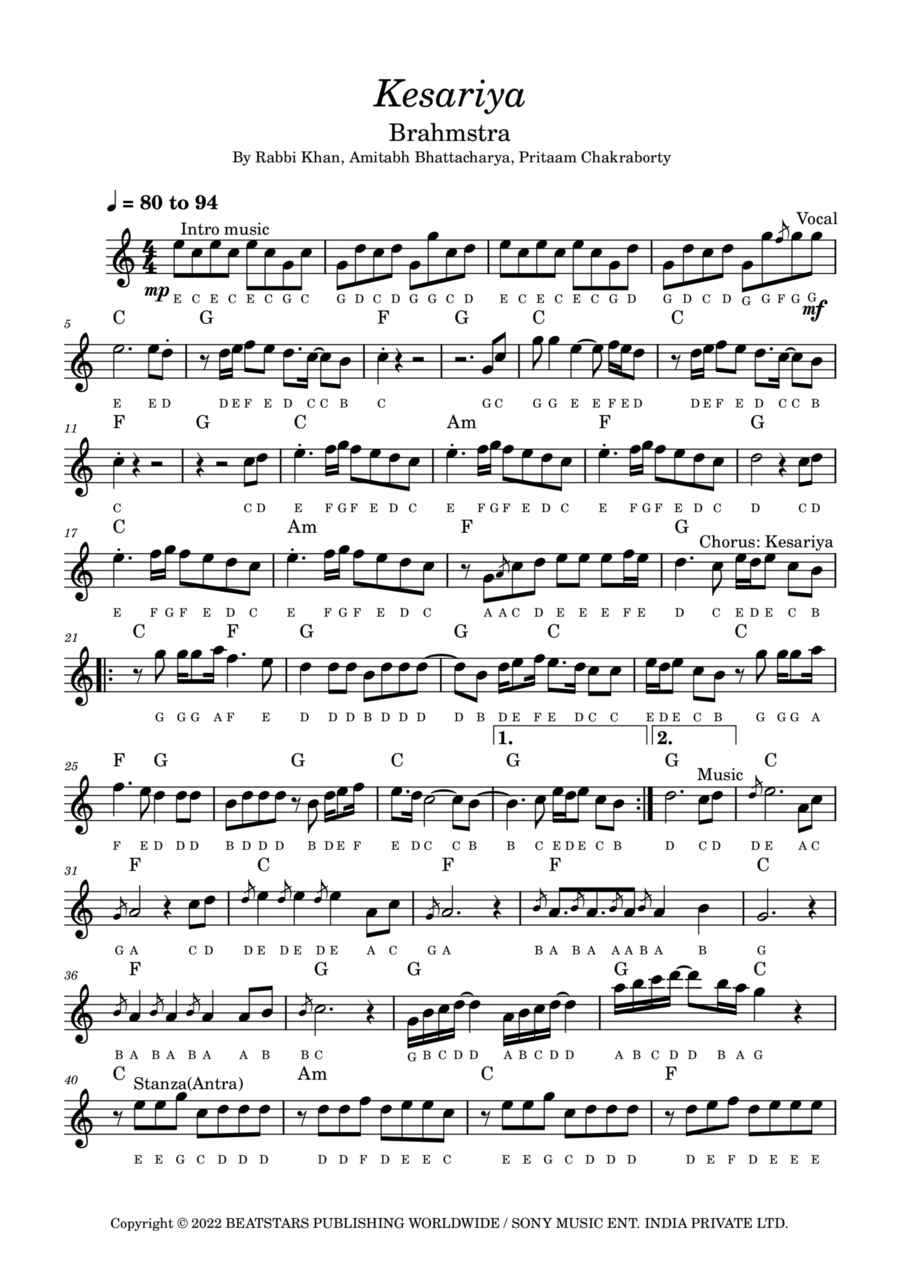 Kesariya Easy Piano scores gallery preview page 1