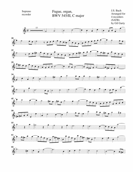 Fugue for organ, BWV 545/II (Arrangement for 4 recorders)