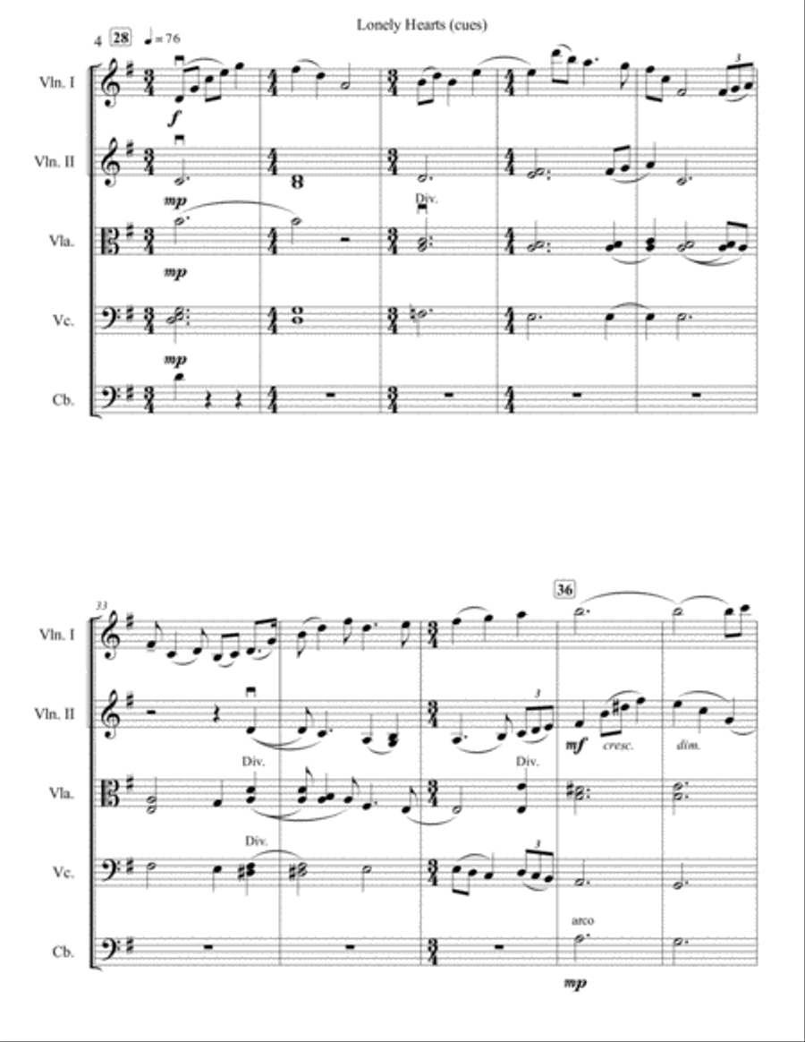 Lonely Hearts (cues) String Orchestra scores gallery preview page 5