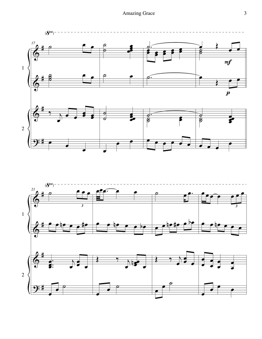 Amazing Grace - for piano duet Piano Duet scores gallery preview page 3