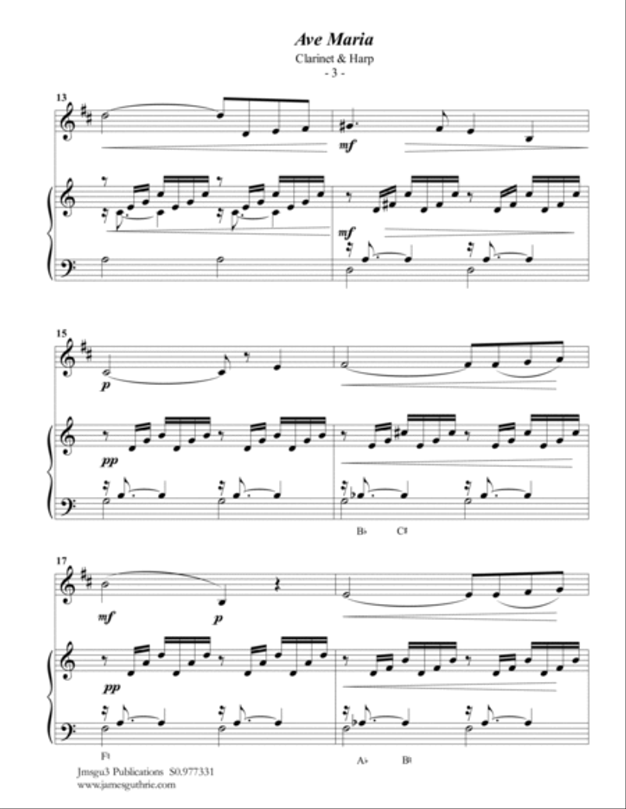Bach-Gounod: Ave Maria for Clarinet & Harp B-Flat Clarinet scores gallery preview page 3