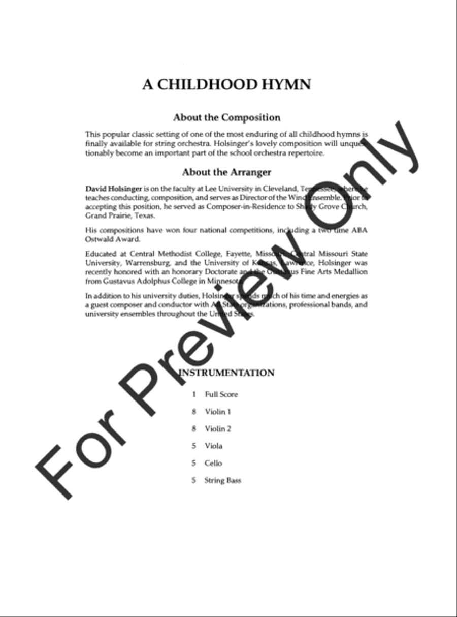 A Childhood Hymn (Score) String Orchestra scores gallery preview page 3
