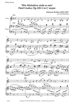 ‘Wie Melodien zieht es mir (It moves like a melody)' Op.105-1 in C Major for Viola & Piano