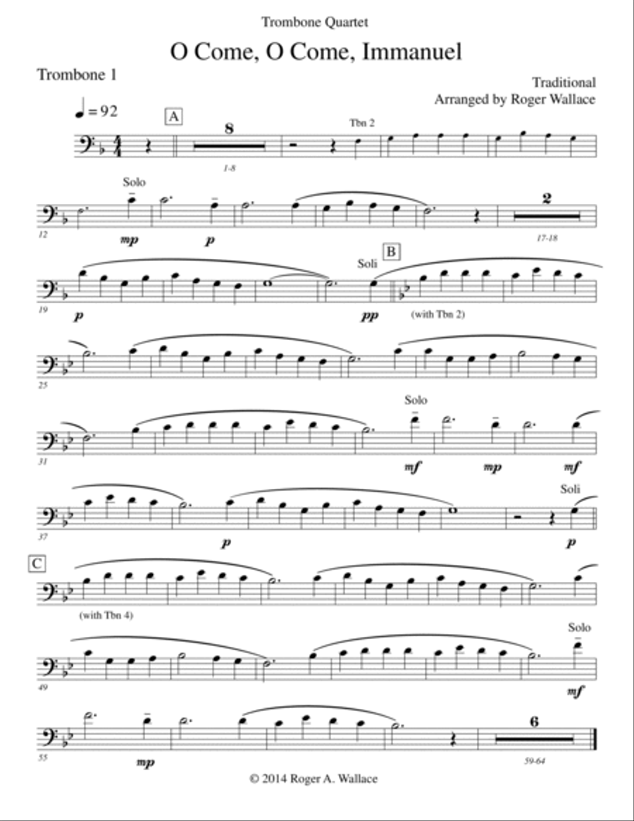 O Come, O Come, Immanuel (Emmanuel) - Trombone Quartet Brass Quartet scores gallery preview page 4