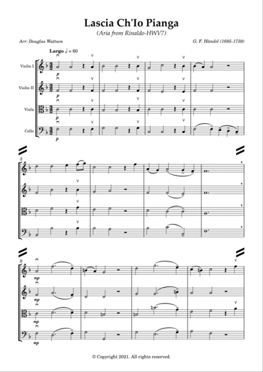 Lascia Ch'Io Pianga - For String Quartet String Quartet scores gallery preview page 3