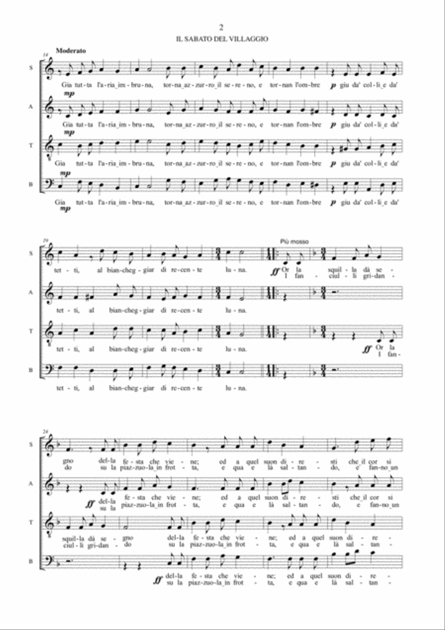 IL SABATO DEL VILLAGGIO (Saturday of the village) - Lyrics by Giacomo Leopardi - For SATB Choir image number null