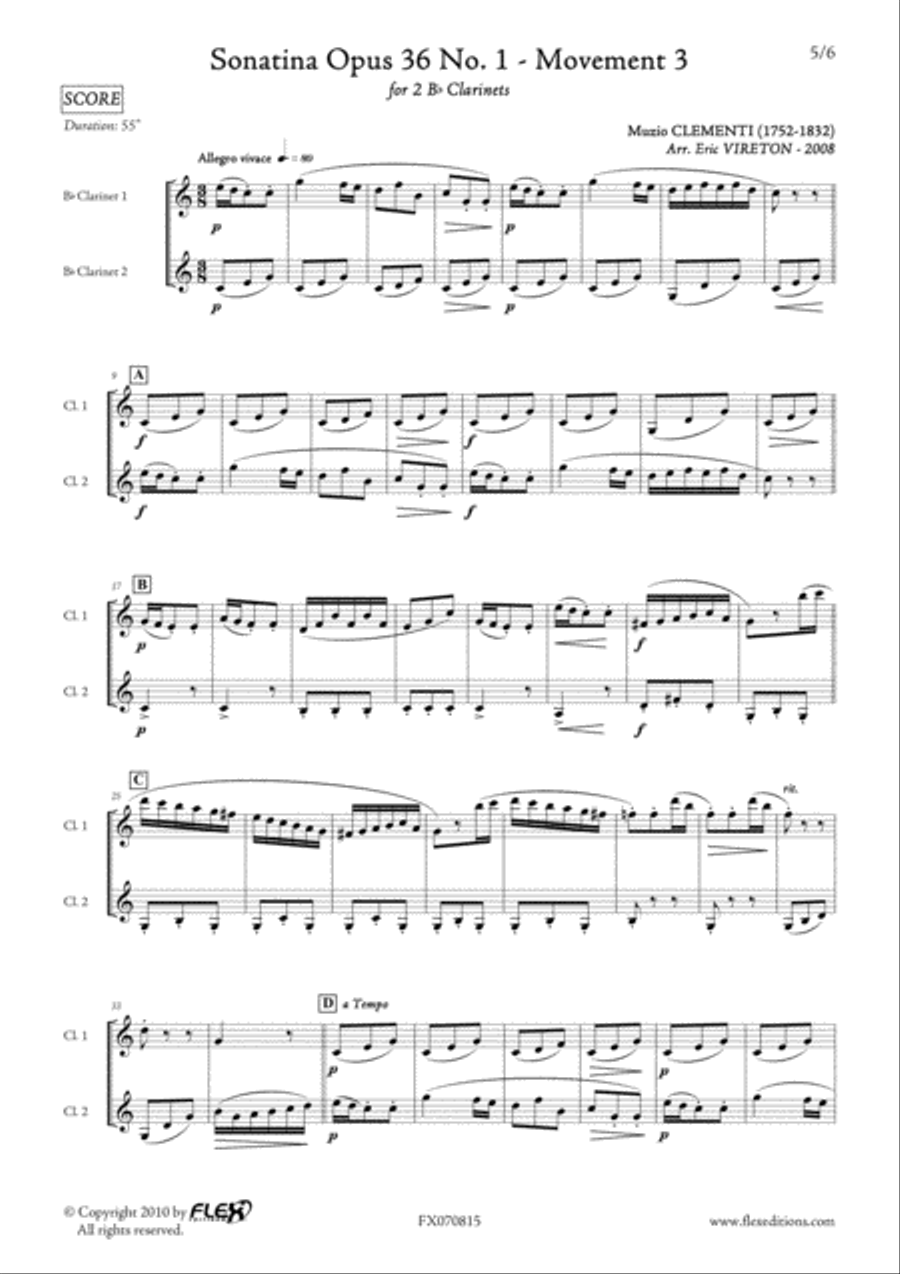 Sonatina Op 36 No. 1 Clarinet Duet scores gallery preview page 5