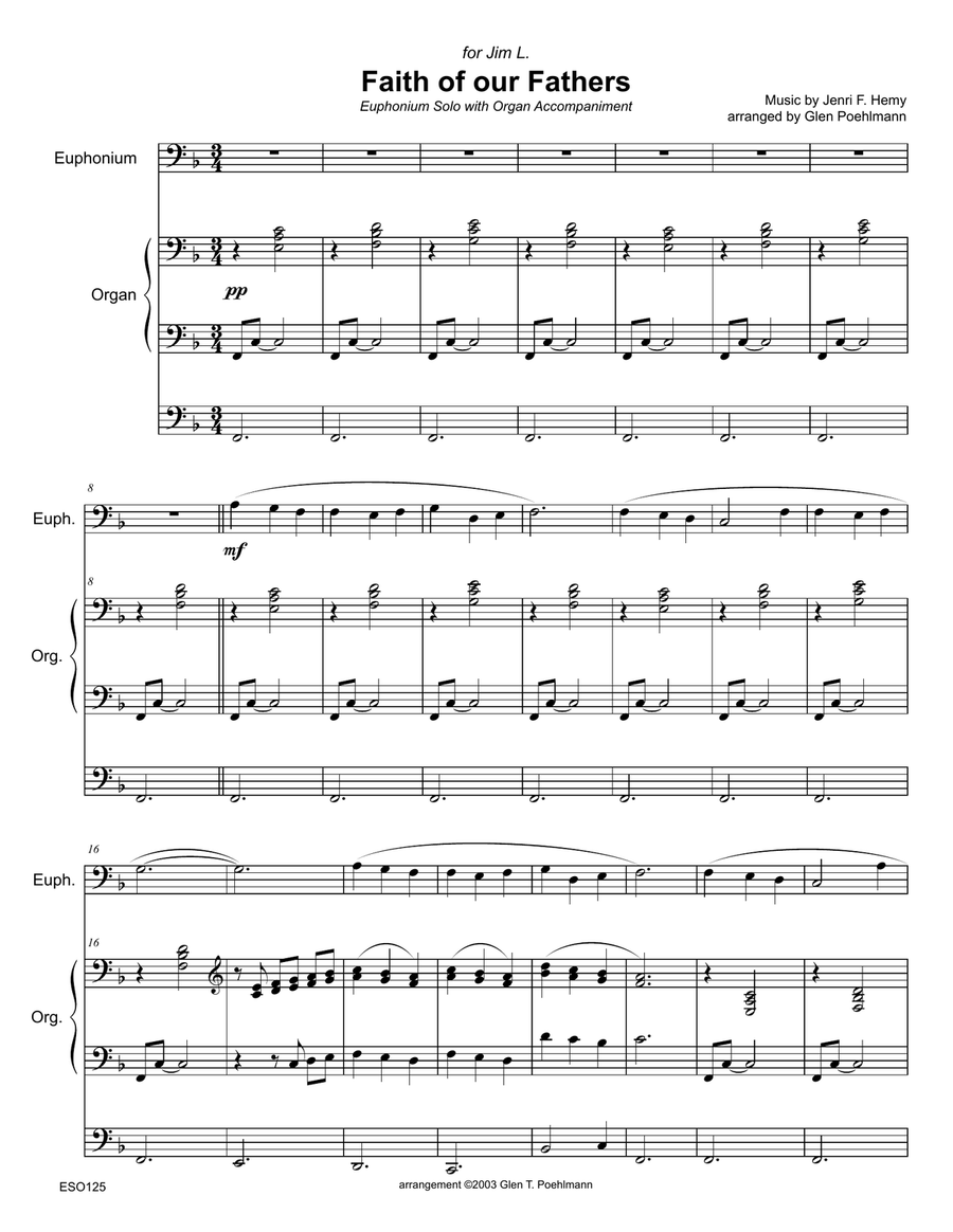 FAITH OF OUR FATHERS - Euphonium/Trombone Solo with Organ or Piano Accompaniment Brass Duet scores gallery preview page 1
