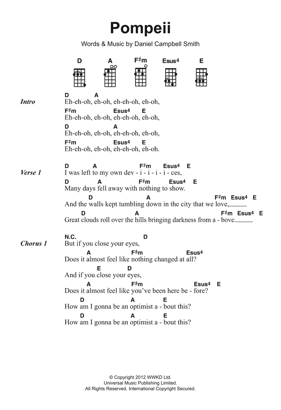 Pompeii Piano, Vocal, Guitar scores gallery preview page 1