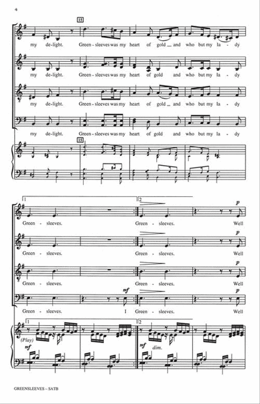Greensleeves Greensleeves 4-Part scores gallery preview page 5