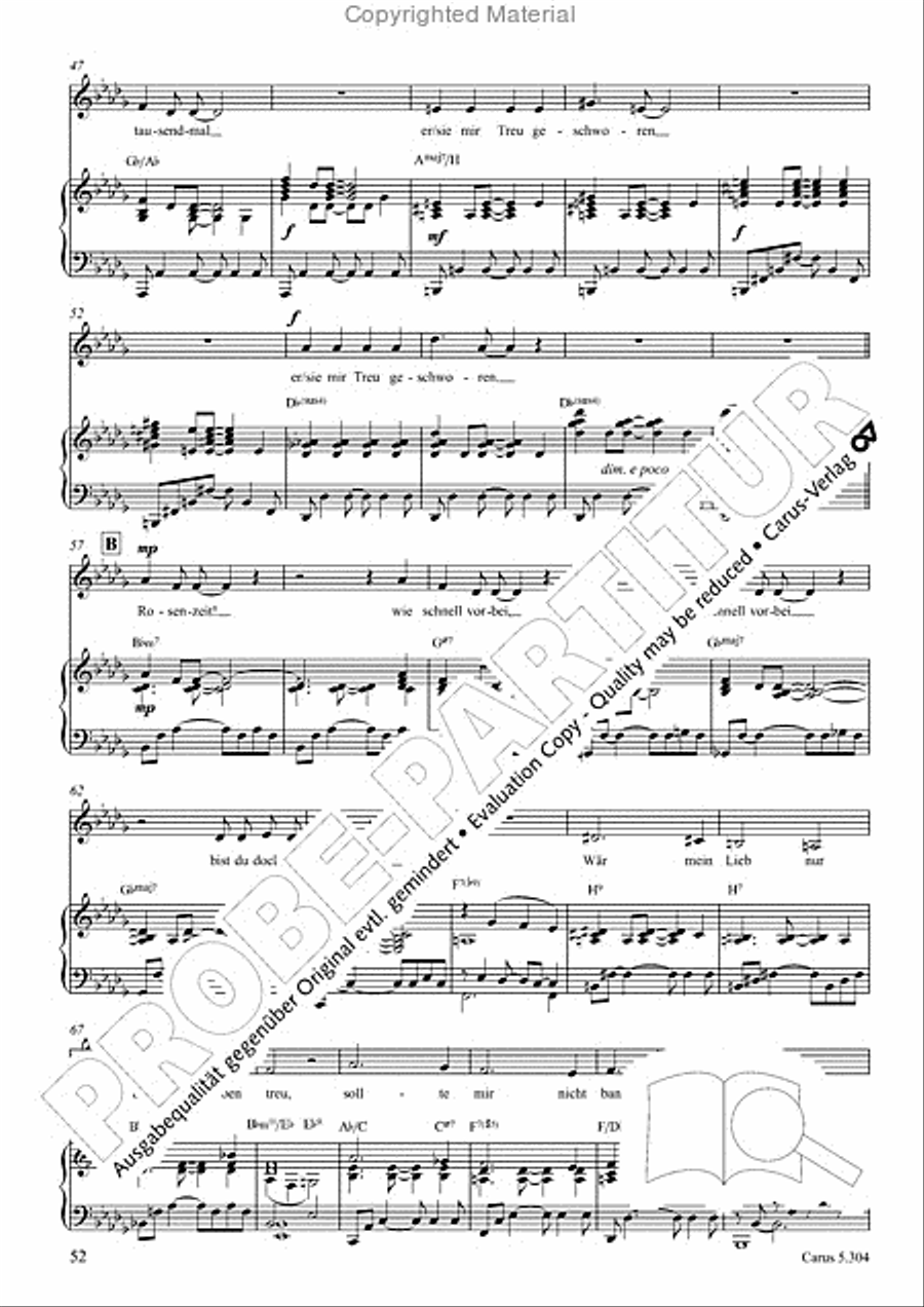 Schindler: Rosenzeit. Ein Liederzyklus uber die Liebe. Chansons fur Singstimme und Klavier Piano scores gallery preview page 53