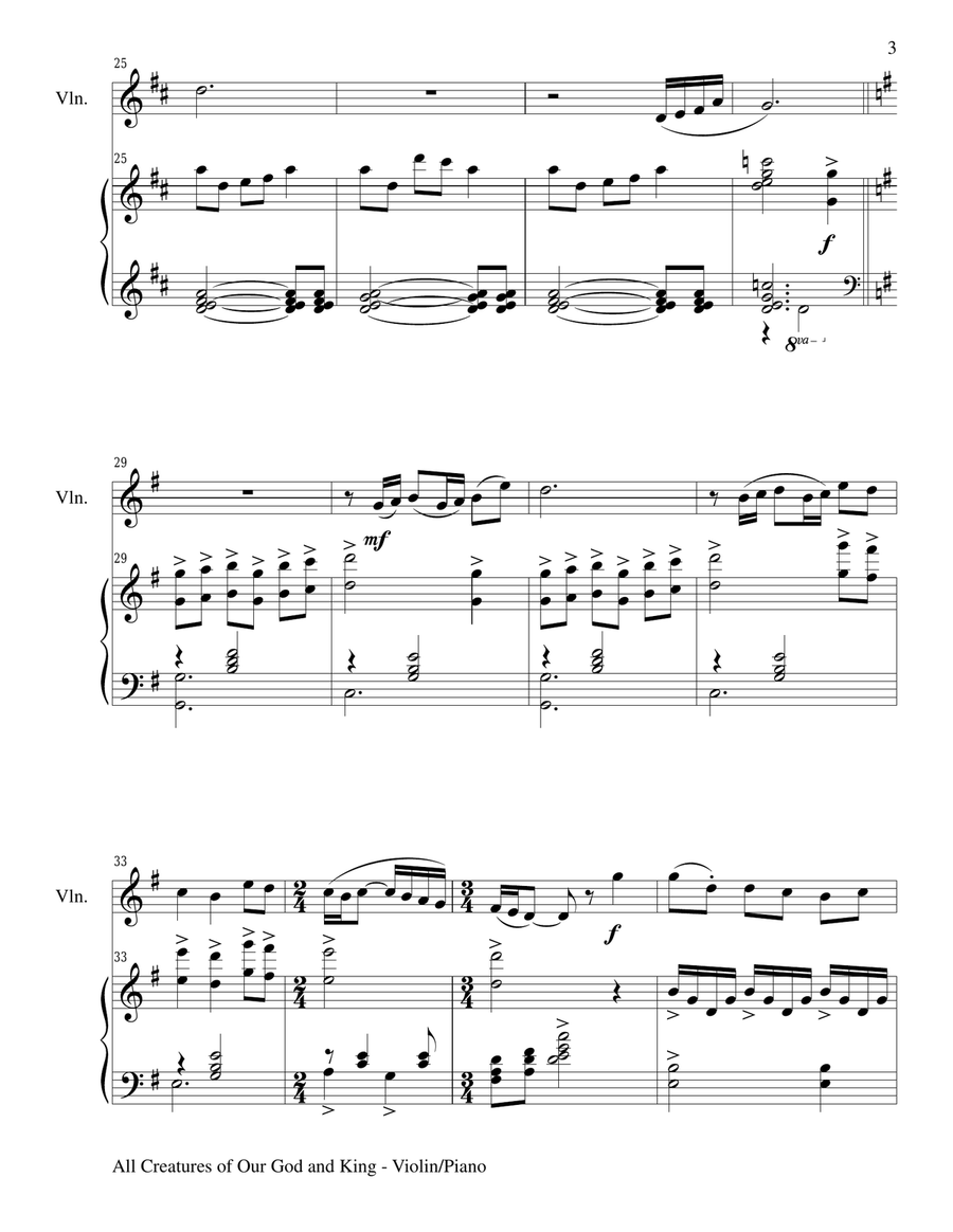 ALL CREATURES OF OUR GOD AND KING (Duet – Violin and Piano/Score and Parts) Violin scores gallery preview page 3