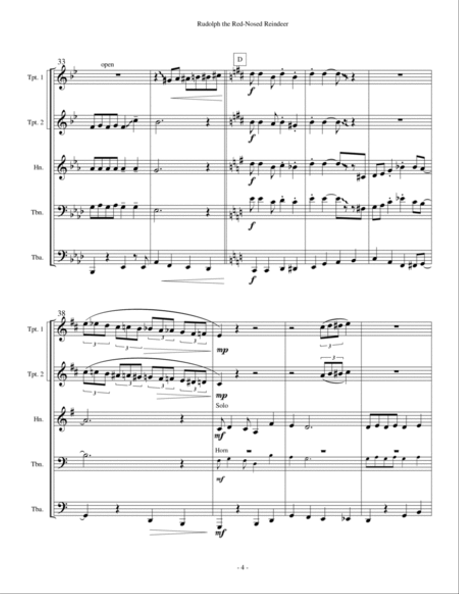 Rudolph The Red-nosed Reindeer Brass Ensemble scores gallery preview page 4