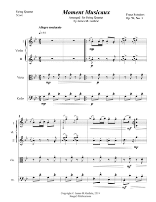 Schubert: Moment Musicaux for String Quartet