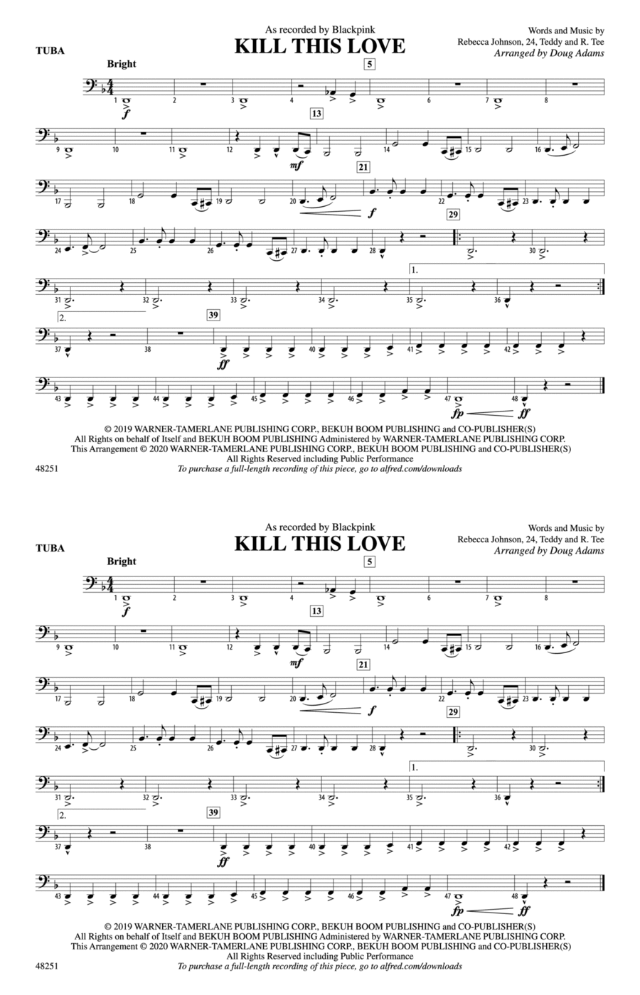 Kill This Love: Tuba Marching Band scores gallery preview page 1