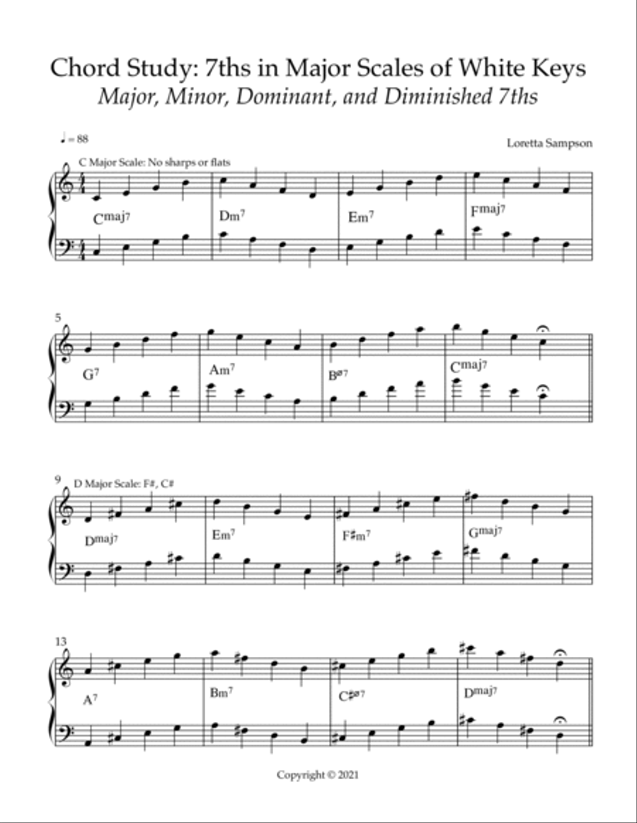 Chord Study: 7th Chords in Major White Keys Piano Method scores gallery preview page 2