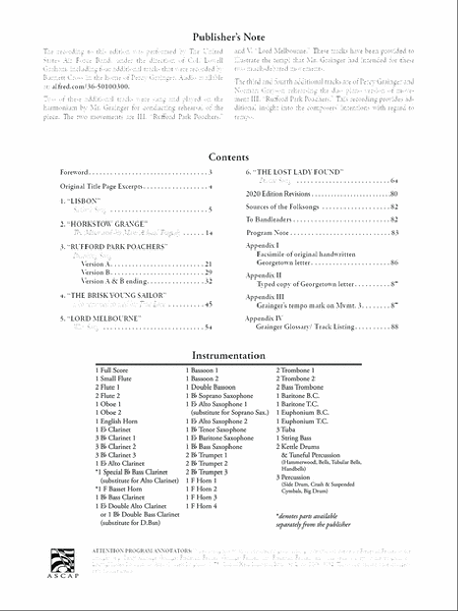 Lincolnshire Posy - 2020 Edition - Full Score Concert Band scores gallery preview page 2